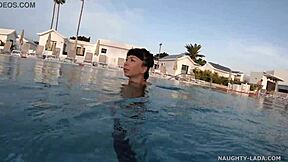 Public poolside in a transparent one-piece swimwear which makes me more provocative than the usual