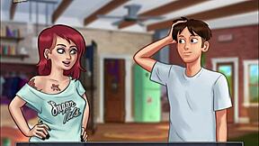 Summer fun with big tits and amateur pussy play in animated video game