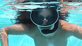 Diana Kalgotkina swims naked in the pool