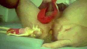 Gay masturbation with anal toy on doll
