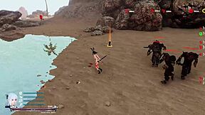 Hentai game with a monster and a loser ends with a pussy fucking scene