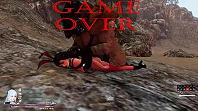 Hentai game with a monster and a loser ends with a pussy fucking scene