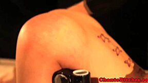 Femdom bondage with blonde submissive and spanking