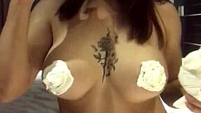 Mom with big boobs masturbates in this video