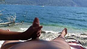 Public beach fun with wife jerking and sucking me off