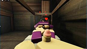 A slutty character in Roblox gets fucked in a cabin