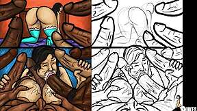 Hot milf from a Latin American country enjoys hardcore gang bang with big black cocks (illustration)