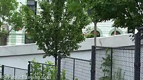 Beautiful young girl Alexis Crystal in a street threesome orgy