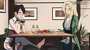 Tsunade and Tenten in public restaurant for a steamy scene