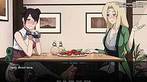 Tsunade and Tenten in public restaurant for a steamy scene