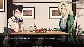 Tsunade and Tenten, give that handjob and footjob in public restaurant!