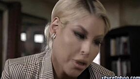 Blonde MILF Bridgette B teaches deepthroat skills to teen