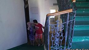 Young man seduces freckled 70-year-old woman in doggy style