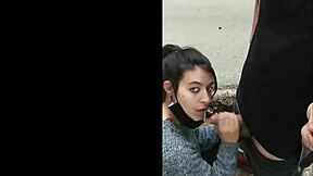 Public blowjob with risk of being caught in the woods