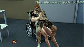 Incapacitated woman with tattoos enjoys sexual relations