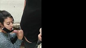 Public blowjob with risk of being caught in the woods