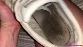 Big tits bouncing and pissing pussy with dirty feet and shoes