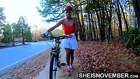 Hardcore pussy pounding after intense bike ride upskirt action