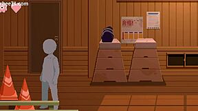 Midsummer hentai game with Asian girl in warehouse
