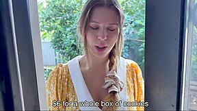 A beautiful woman with a big ass sells herself for a cookie