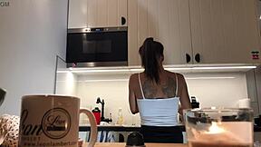 Sylvia's perfect pokies caught on kitchen cam braless