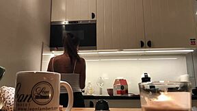Sylvia's perfect pokies caught on kitchen cam braless