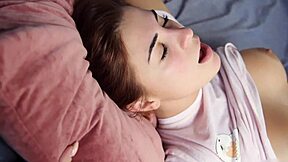 Close-up licking wife's wet pussy leads to strong orgasm
