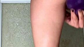 Skinny girl in heels masturbates with a pink dildo