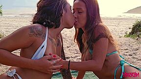 Lesbians enjoy outdoor sex and big natural tits on camera