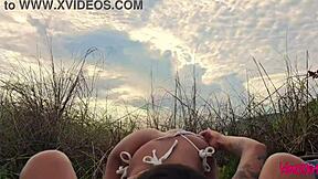 Lesbians enjoy outdoor sex and big natural tits on camera