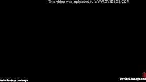 Black and blonde lesbians in BDSM scene with deep throat and choking
