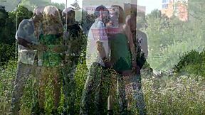 Public gang bang with blonde teen and big tits, part 1