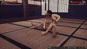 Black beauty Rien faces off against Brittany in a 3D naked fighter game