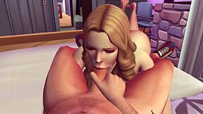 A blonde cartoon character enjoys anal sex and cunnilingus until the man cums