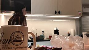 Young wife does the household chores while being secretly filmed by a voyeur cam