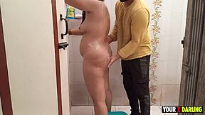 Big cocked stud seduces MILF in the bathroom