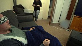 Wet amateur girlfriend gives masked stepson a sloppy blowjob