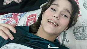 Helping my shy stepsis to release her big tits and cum
