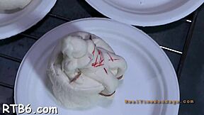 Bound and gagged, the girl is punished with a whipping in a BDSM game
