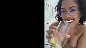 Skinny Young Babe Goes Wild with Dildo in Ass and Pee Drinking!