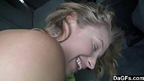 Public parking lot action with a naughty teen