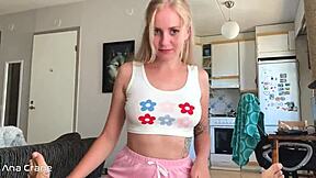 Horny student swallows cum after intense deepthroat session