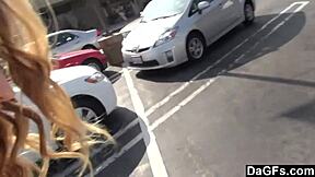 Public parking lot action with a naughty teen