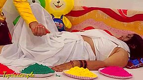 Pretty Asian sister-in-law gets rough treatment on Holi