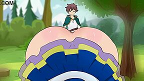 aqua's tiny skirt tempts kazuma in hentai parody