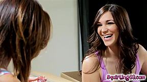 Petite Asian girl Alina’s tight pussy is toyed with by Holly Michaels