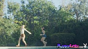 Hot lesbians Charly Summer and Jazlyn Ray play by the pool