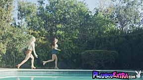 Hot lesbians Charly Summer and Jazlyn Ray play by the pool