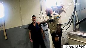 Gay sex in prison gets interrupted by officer