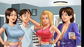 Pervert neighbour watches shy blonde and her slutty friend